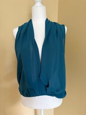 RD Style Teal Sleeveless Draped Surplice Camisole